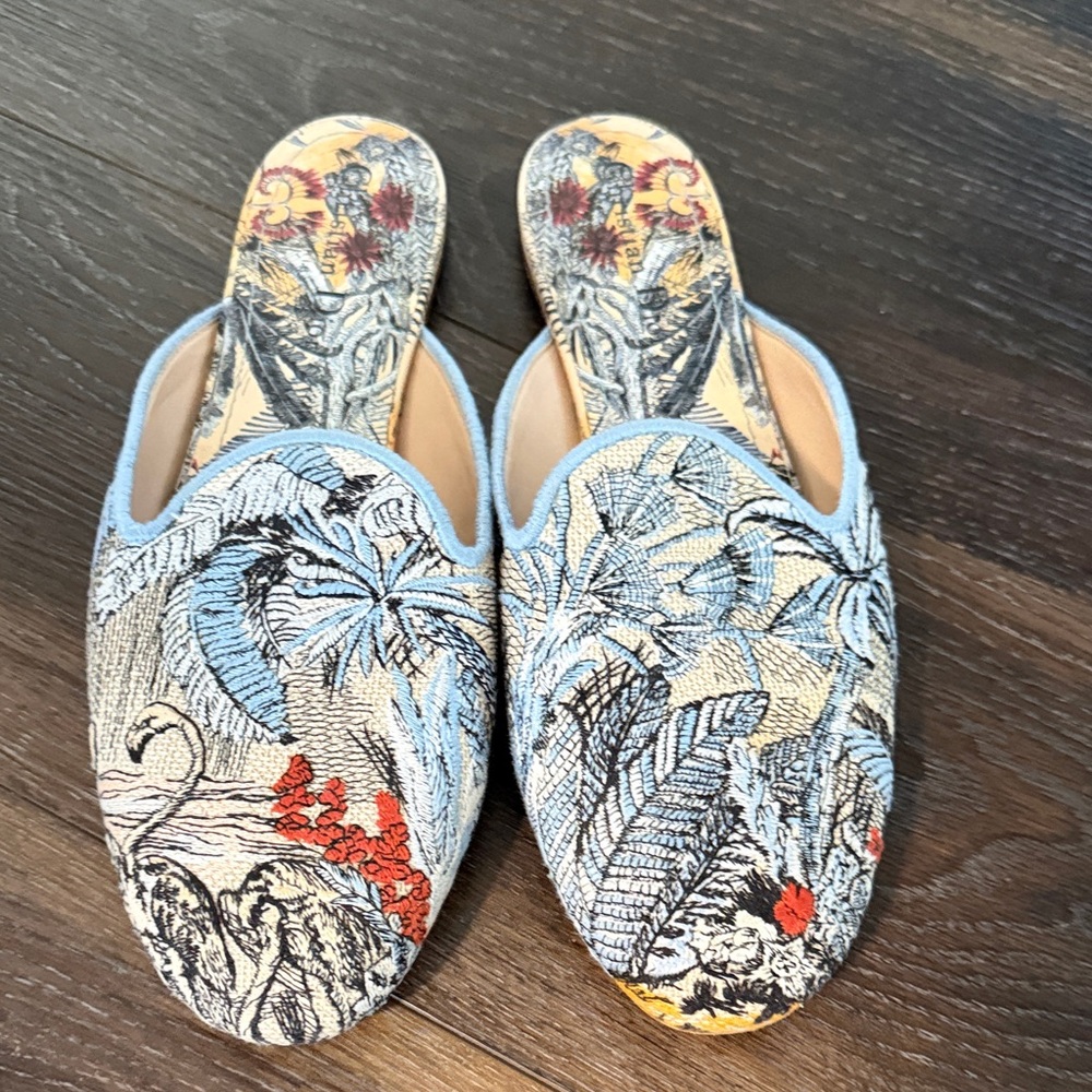 Authentic Dior Blue and Red Embroidered Women's Mules
